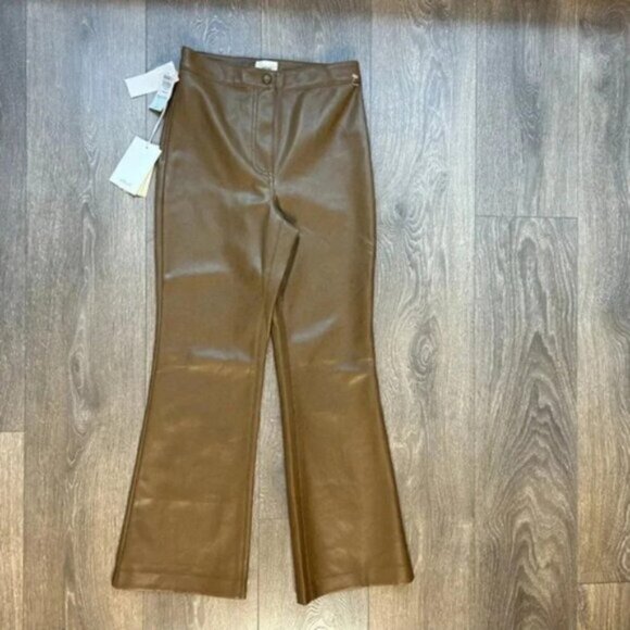 Wilfred Aritzia Adele Pant Flared Wide Leg Vegan Faux Leather Trouser High Rise - Picture 10 of 16